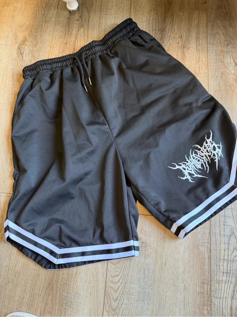 Men's Black Athletic Shorts with Graphic Detail